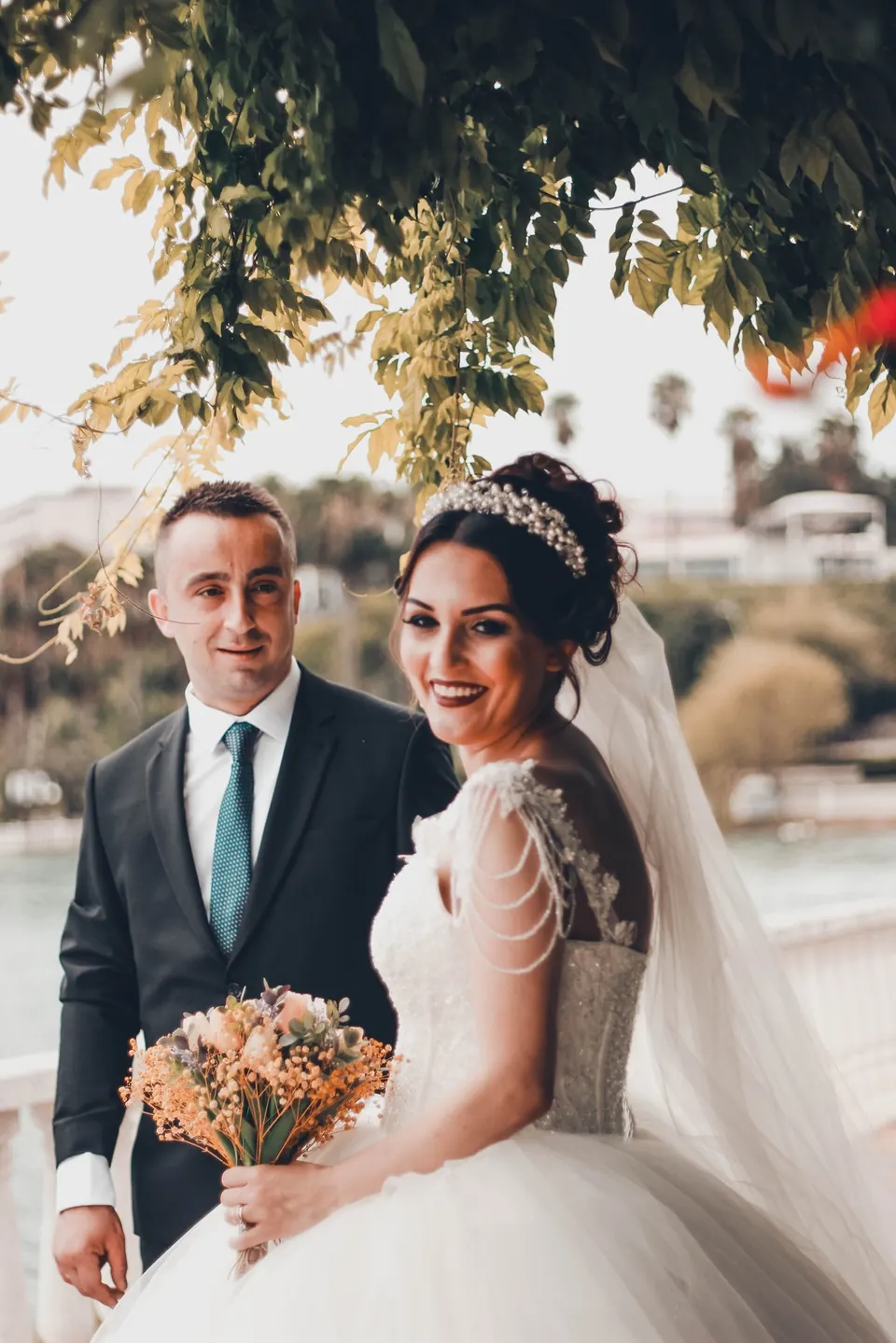 Happy bride and groom